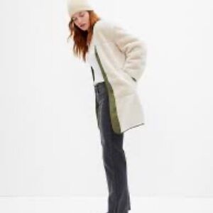 Gap Mixed Media Sherpa Soft And Cozy Long Line Teddy Jacket Coat New Size M H